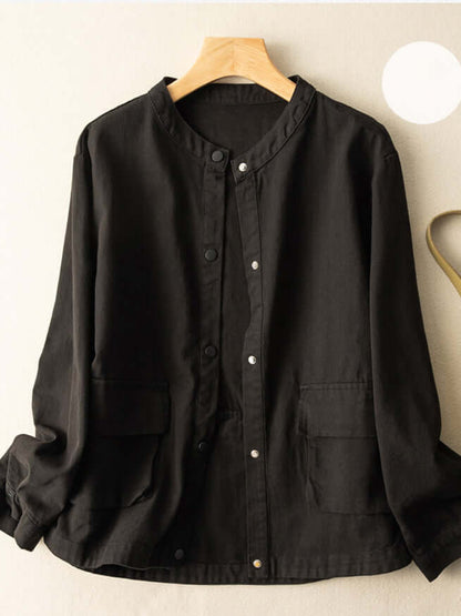 Natural Fabric Single-breasted Minimalist Style Coat With Pockets