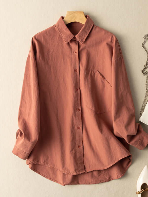 100% Natural Fabric Loose Shirt With Pockets in Color