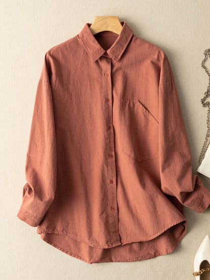 100% Natural Fabric Loose Shirt With Pockets in Color