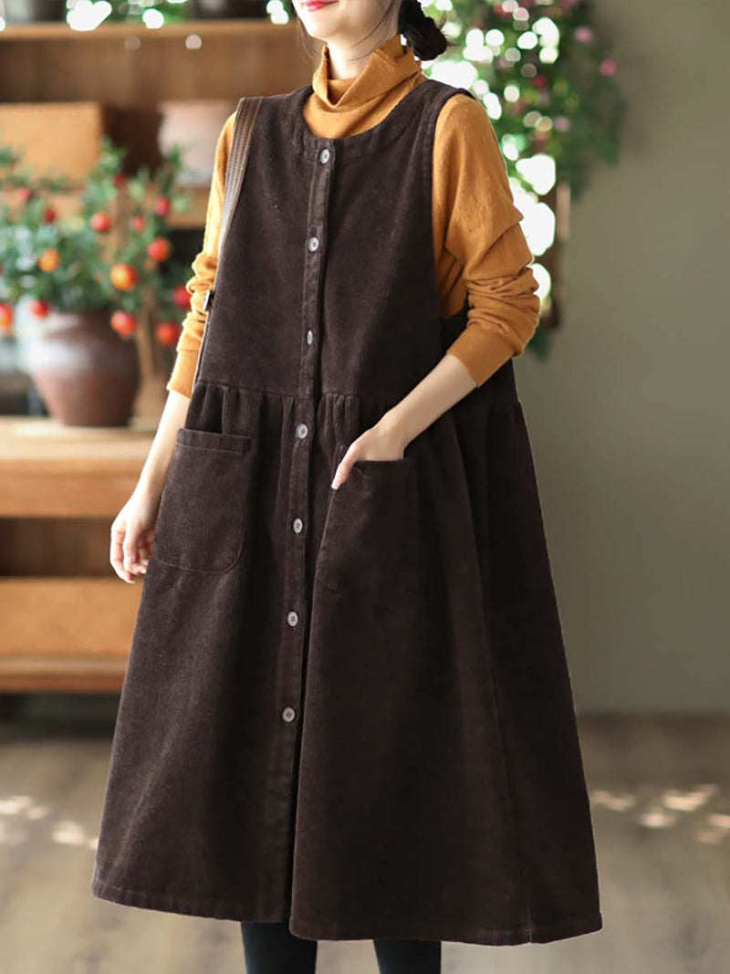Corduroy Button Vest Dress