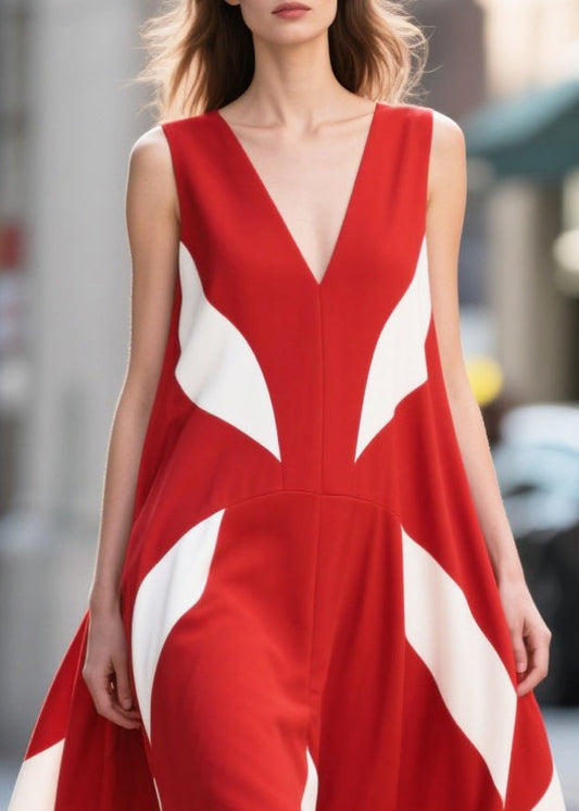 Red Print Exra Large Hem Chiffon Long Dress Summer