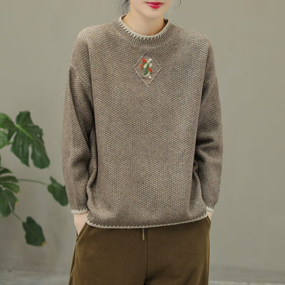 Winter Embroidery Knitted Patchwork Sweater