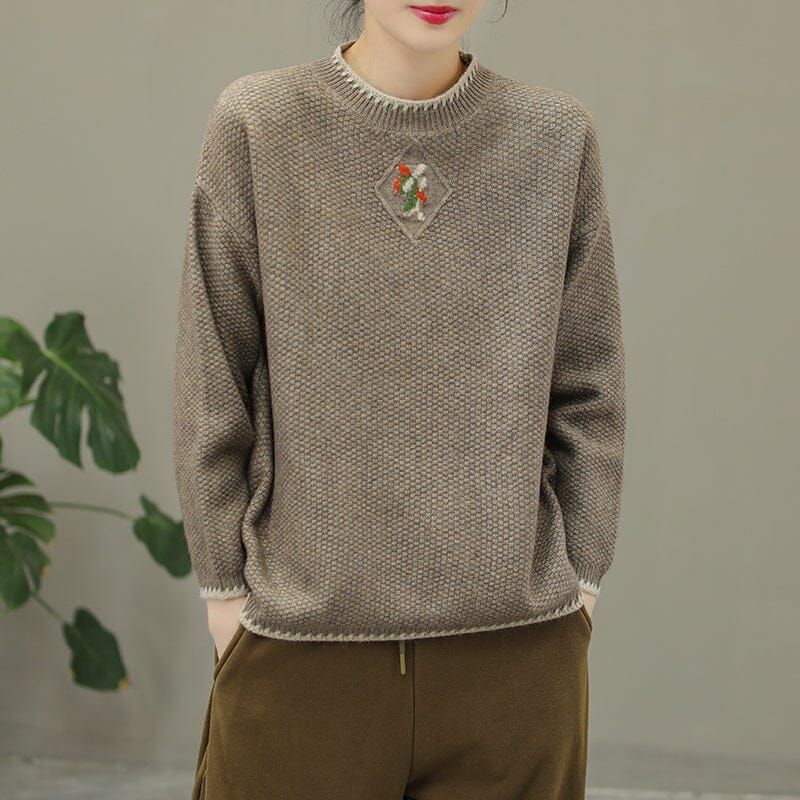 Winter Embroidery Knitted Patchwork Sweater
