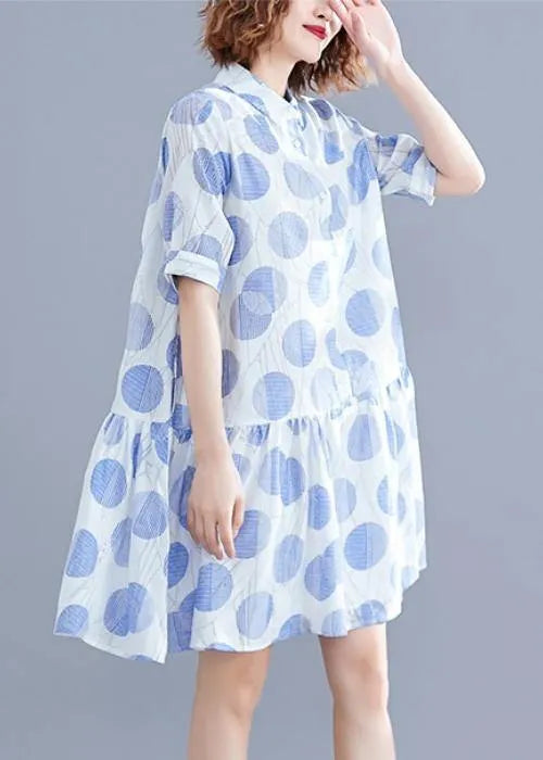 Lapel Clothes Sleeve White Dotted Dress