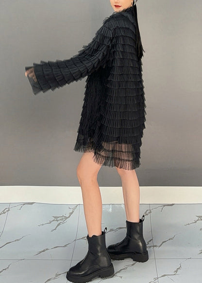 Black Tulle Patchwork Mid Dresses Spring