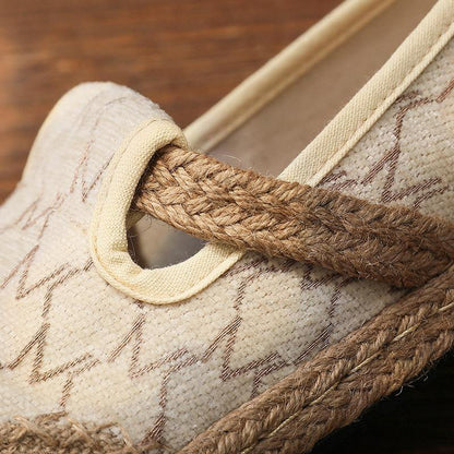 Splicing Flat Feet Shoes Beige Cotton Linen Fabric