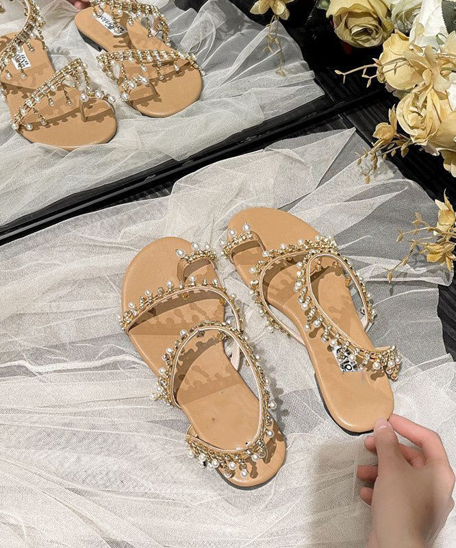 Beige Tassel Pearl Sandals Soft Beach Sandals