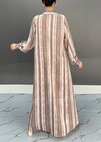 Khaki Peter Pan Collar Long Dresses Spring