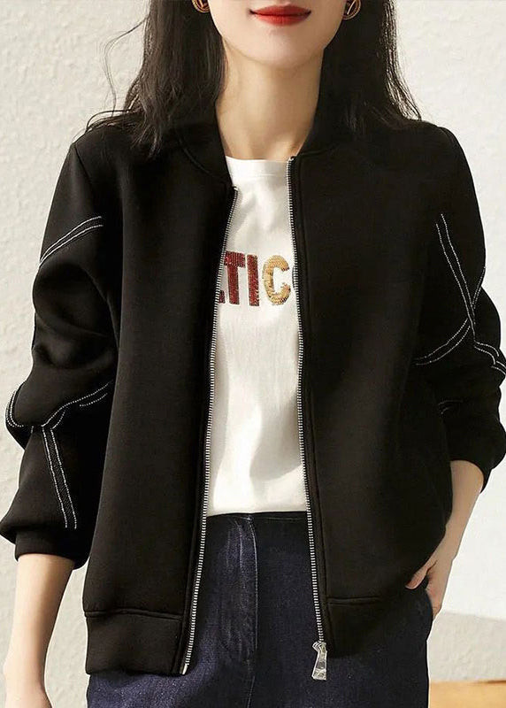 Wine Red Zip Up Patchwork Cotton Coats Fall