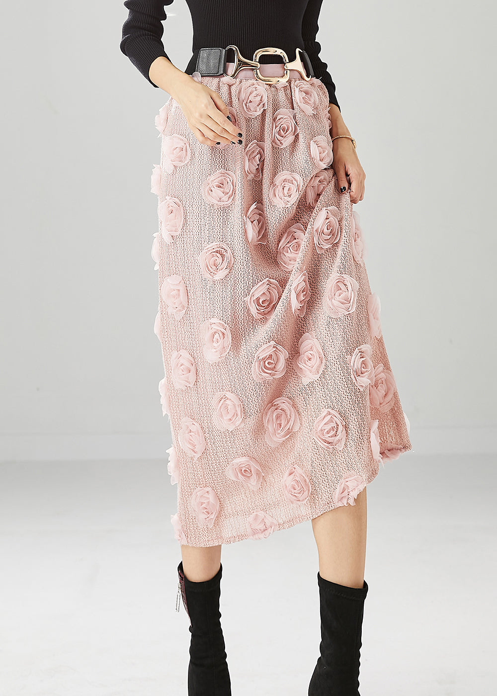 Pink Silm Fit Knit Skirts Three-dimensional Fall