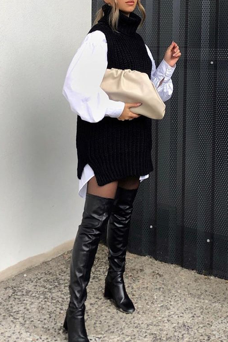 Turndown Collar Sleeveless Sweater