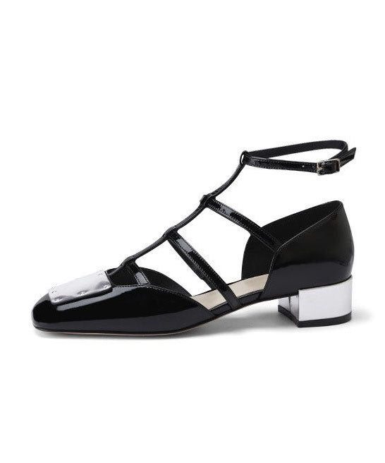 Black Sequined Splicing Buckle Strap Chunky Sandals