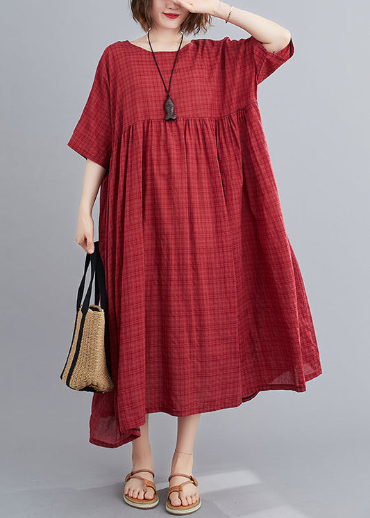Mulberry O-neck Linen Long Dresses Short Sleeve