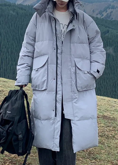 Loose Black Hooded Pockets Duck Down Down Coats Winter