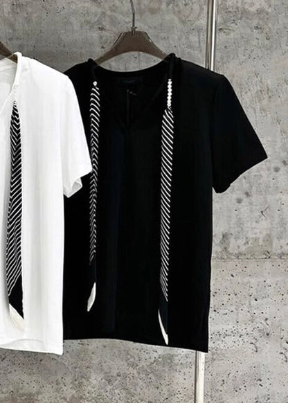 Grey Necktie Cotton T Shirts Summer