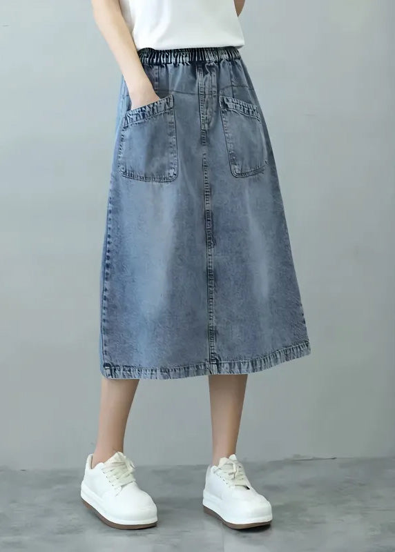 Rief Blue Patchwork Elastic Waist Denim Skirts Summer