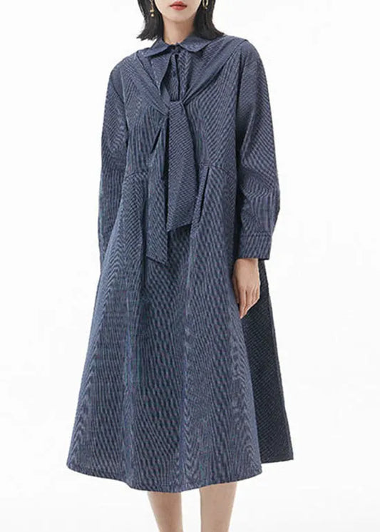 Blue Peter Pan Collar Striped Patchwork Shirt Dresses Spring