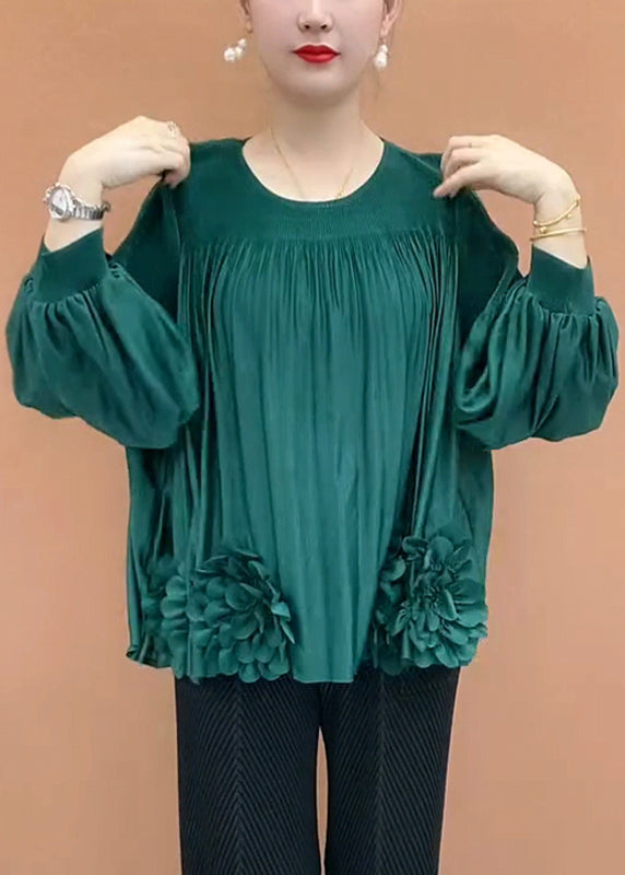 Loose Coffee O-neck Patchwork T Shirt Lantern Sleeve