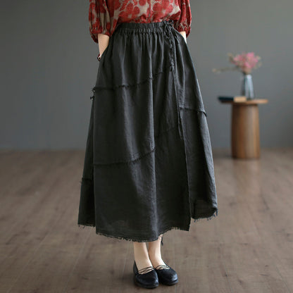 Cozy Autumn Trim Linen A-line Skirt