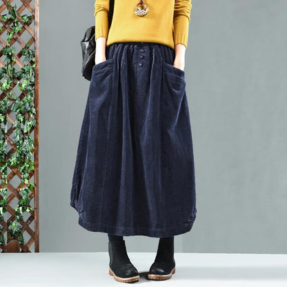 Elastic Waist Cotton Corduroy Skirt