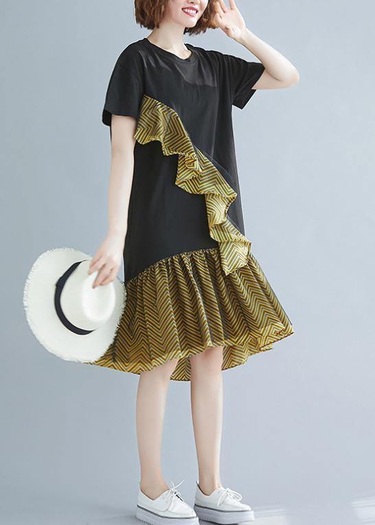 O Neck Ruffles Cotton Summer Clothes for Black Dresses