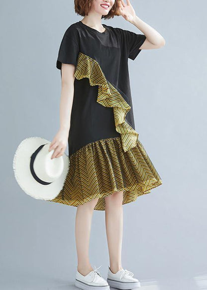O Neck Ruffles Cotton Summer Clothes for Black Dresses