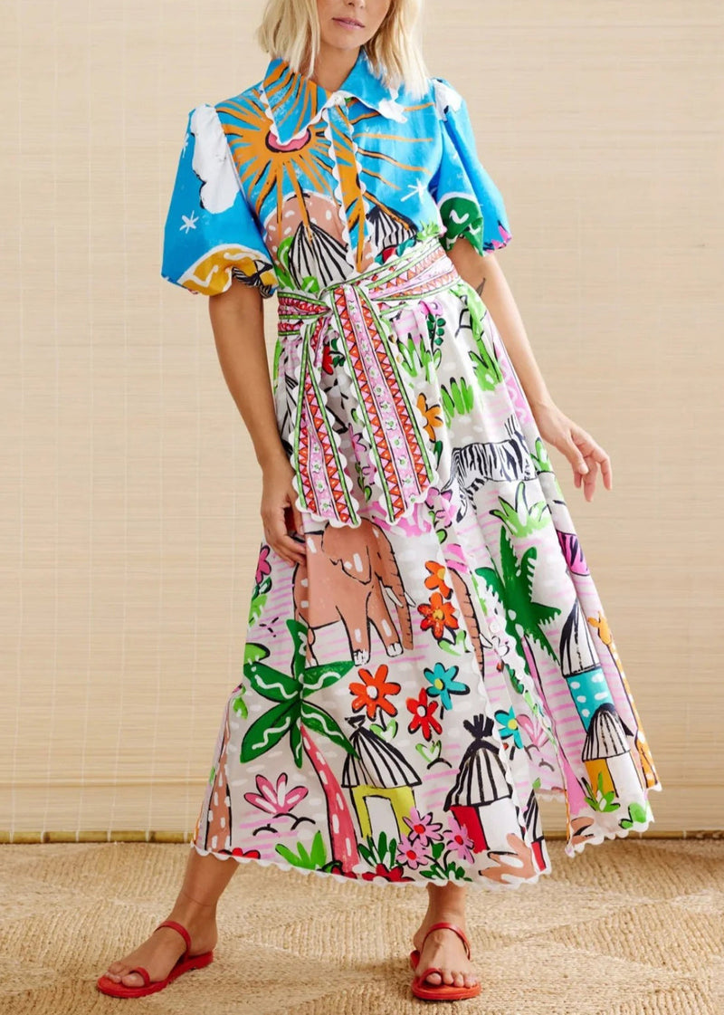 Peter Pan Collar Print Cotton Shirts Dress Summer