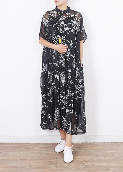 Black Silk Dresses Sleeve Short Sleeve Maxi Summer Dresses