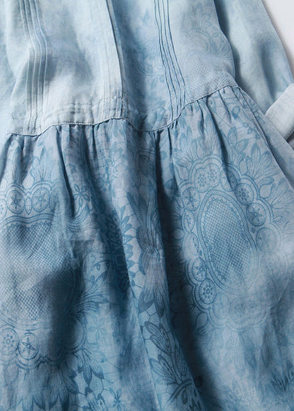 Fitted Blue O-neck Patchwork Tunic Long Dresses Half Sleeve