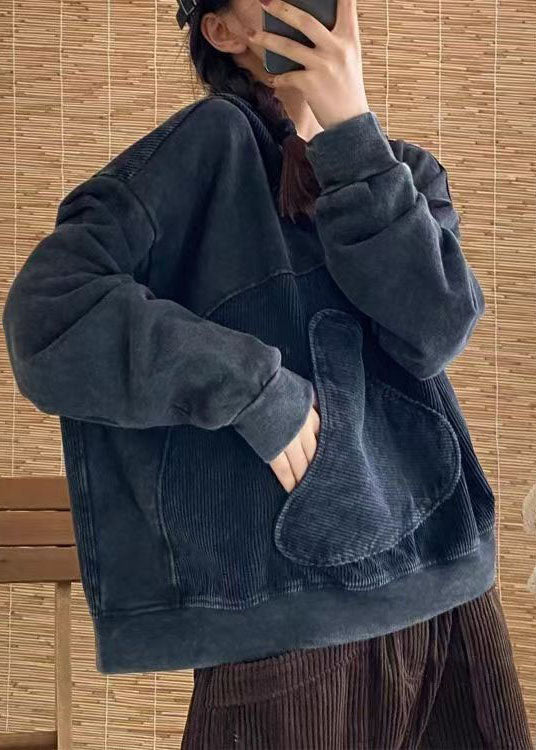 Brick Red Hooded Patchwork Cotton Pullover Top Spring