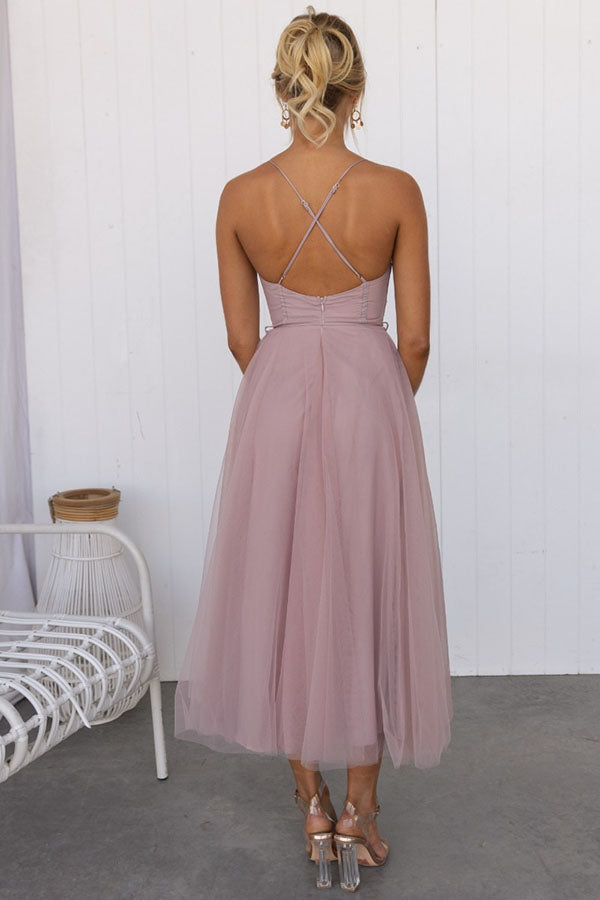 Pink Modern-day Princess Chiffon Suspenders Party Maxi Dress