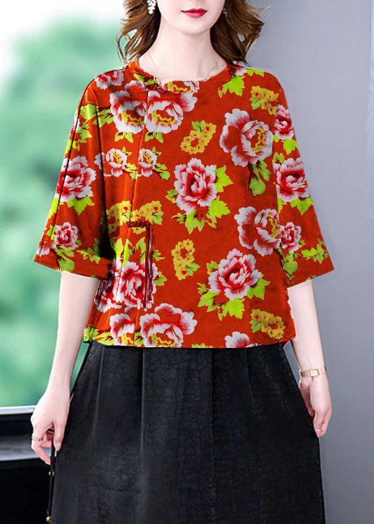 Green O-neck Print Patchwork Top Bracelet Sleeve