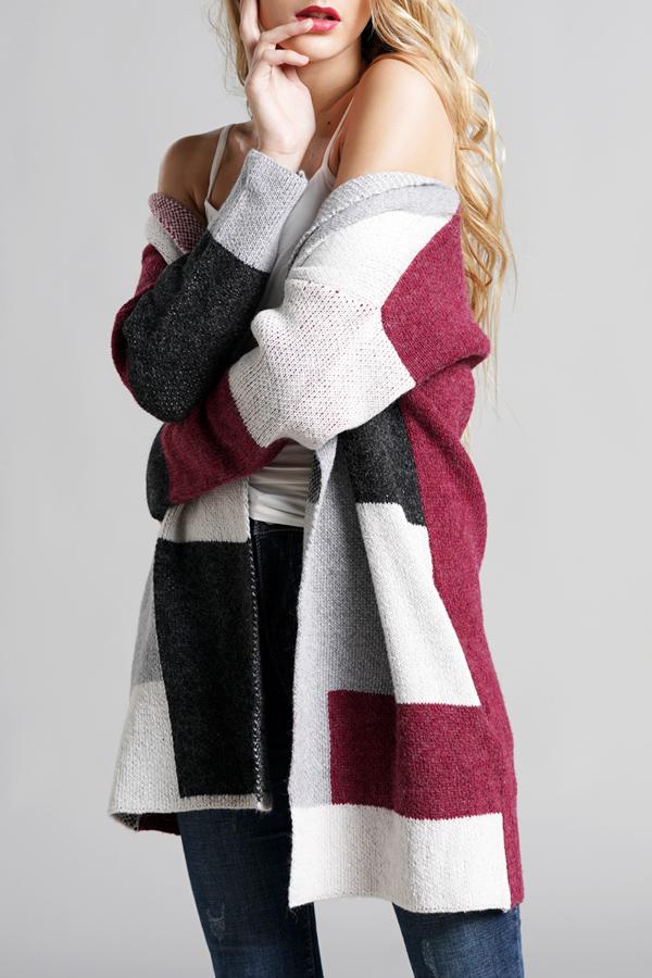 Knit Multi Color Long Sleeve Cardigan - Navy