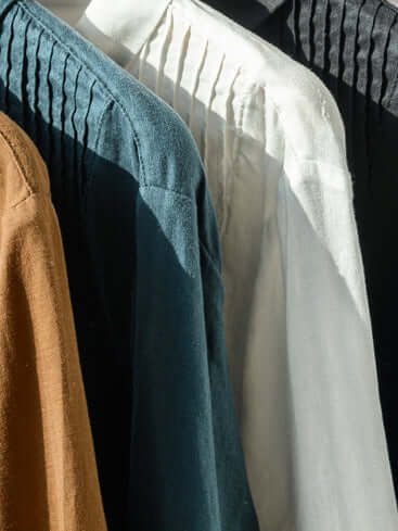 100% Linen Pleated Long Sleeve Shirt in Color