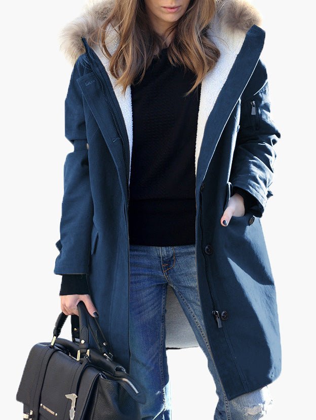 Coats Fur Collar Zip Pocket Hooded Coat