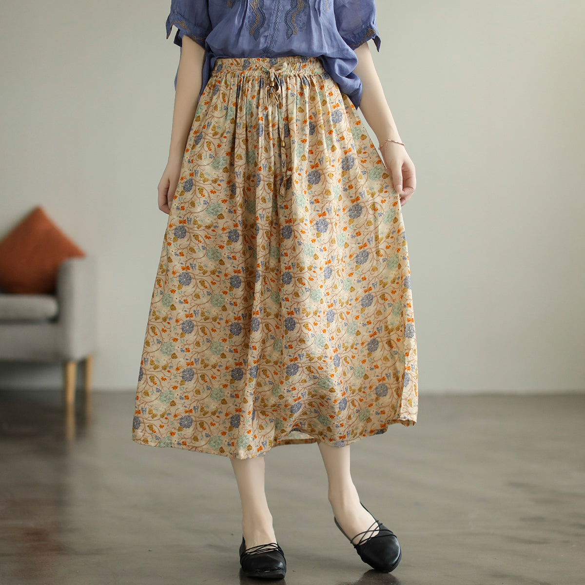 Cozy Retro Printed Cotton A-line Skirt
