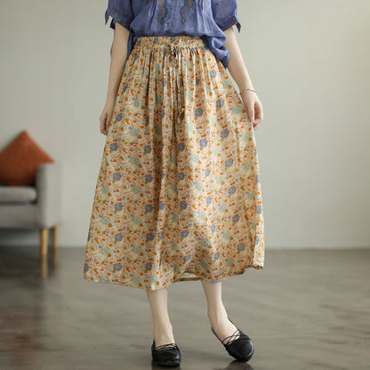 Cozy Retro Printed Cotton A-line Skirt