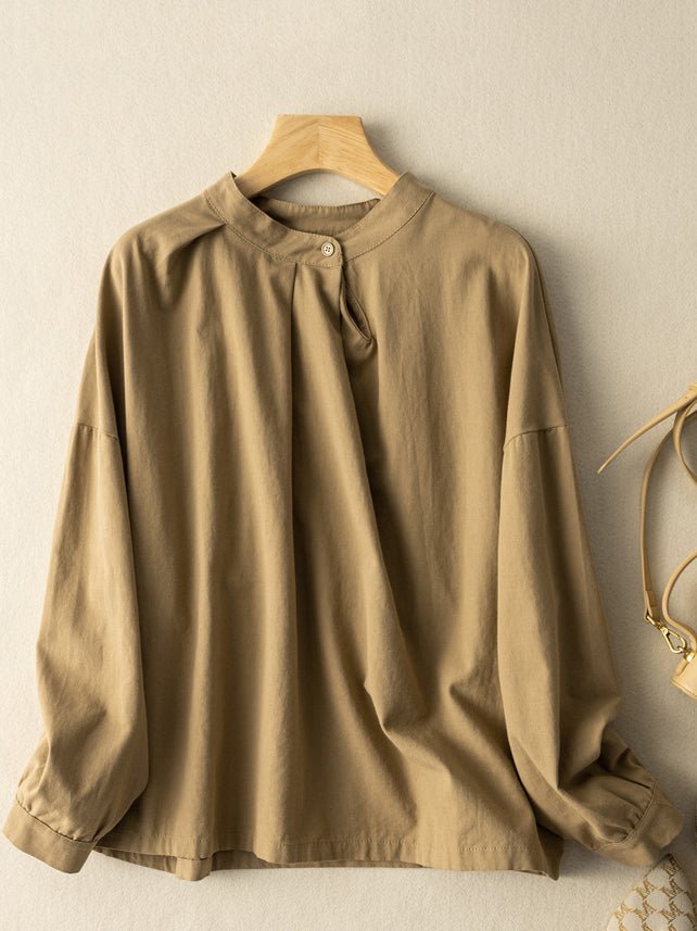 100% Natural Fabric Crew Neck Loose Long-sleeved Shirt in Color