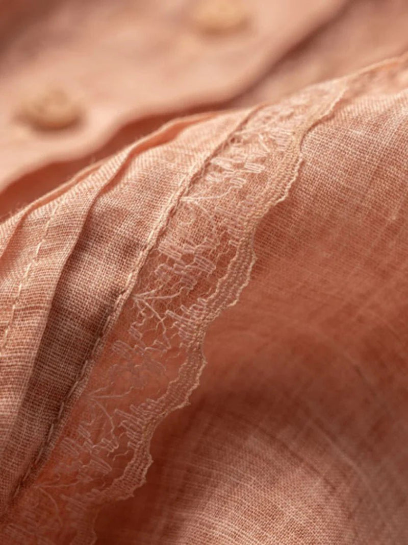 Color Short Sleeve Linen Pleated Top