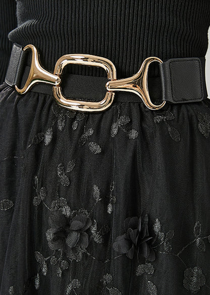 Fine Black Stereoscopic Tulle Skirt Fall