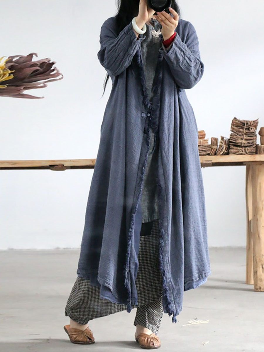 Artsy Worn Burrs Button Irregular Long Coat