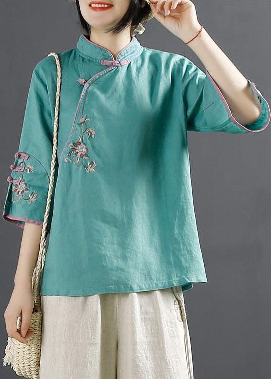 Classy Blue Embroidered Patchwork Top Half Sleeve