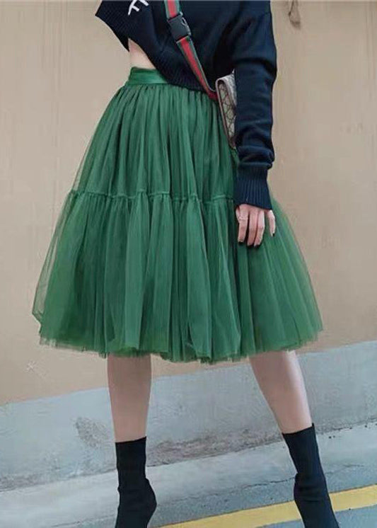 Green High Waist Tulle Skirts Spring