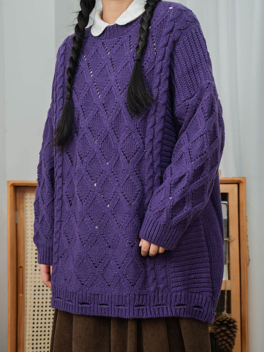 Winter Artsy Rhomboids Knitted Loose Sweater