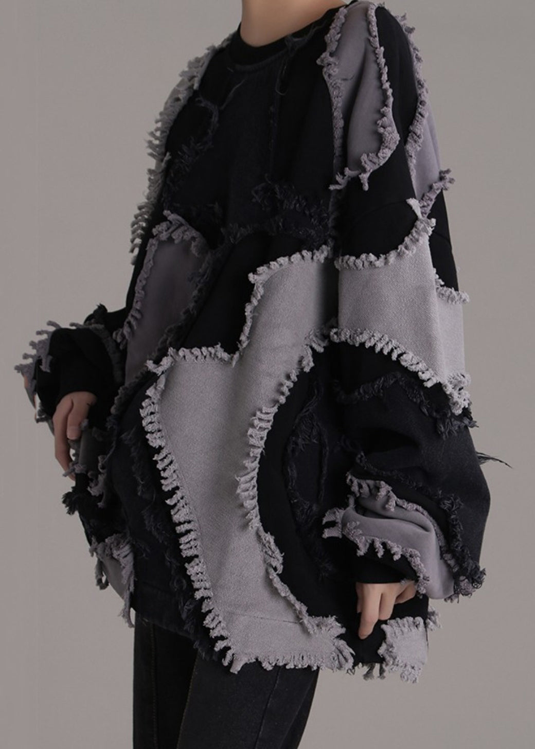 Black O-neck Patchwork Cotton Sweatshirts Long Sleeve