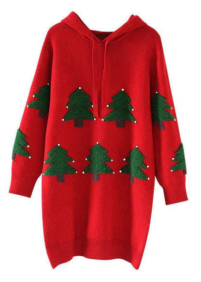 Red Sweater Weather Hooded Drawstring Hipster Knitwear