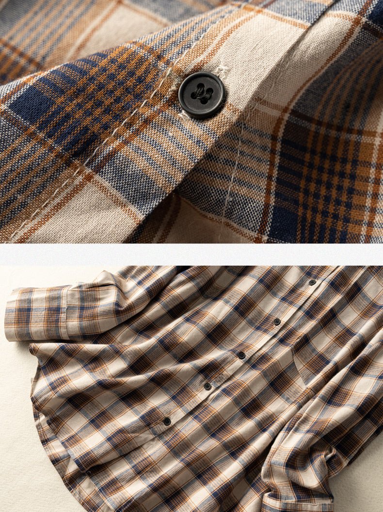 100% Natural Fabric Loose Mid Length Plaid Shirt