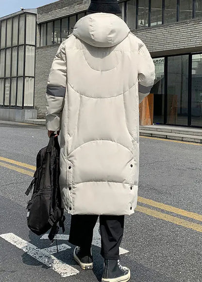 Loose Beige Hooded Pockets Duck Down Down Long Coats Winter