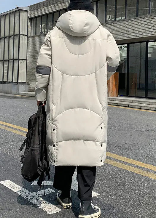 Loose Beige Hooded Pockets Duck Down Down Long Coats Winter