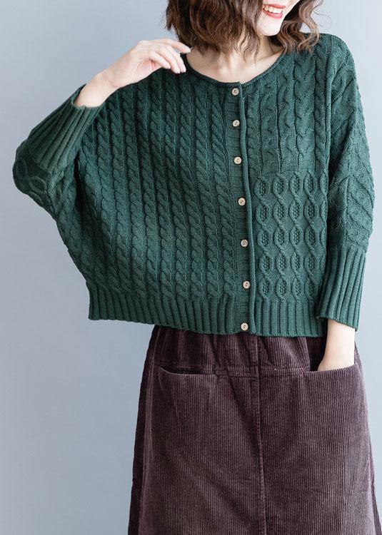 Comfy Blackish Green Knitted Pullover Clothing O Neck Batwing Sleeve Sweaters